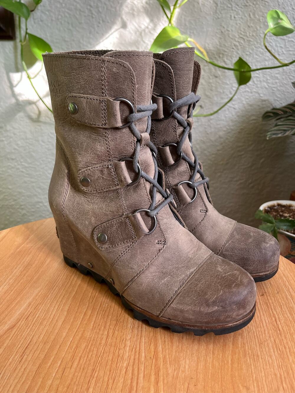 Sorel Joan of Arctic Distressed Leather Wedge Booties